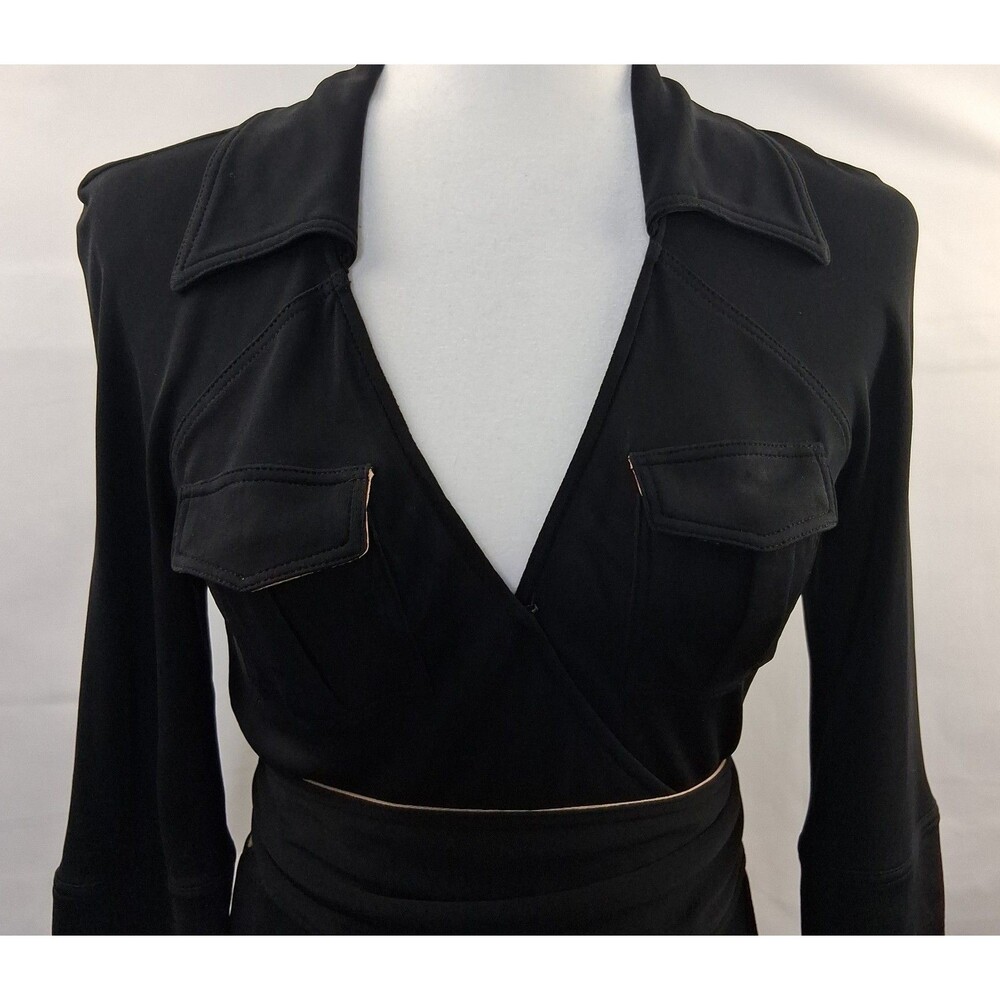 Diane Von Furstenberg Black Collared Midi Wrap Dress - Picture 2 of 16